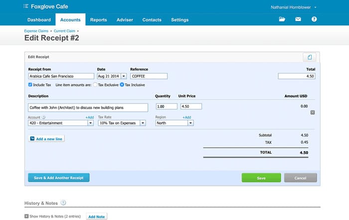 Online accountant expenses claim